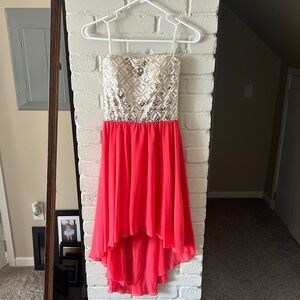 As U Wish Gold and Coral High Low Dress